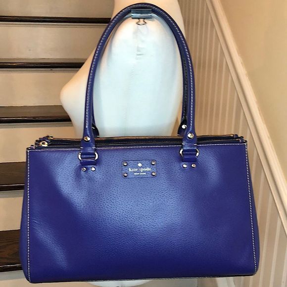 KATE SPADE Cobalt Blue Leather Satchel Tote Shoulder Bag with Three Sections - Picture 15 of 15